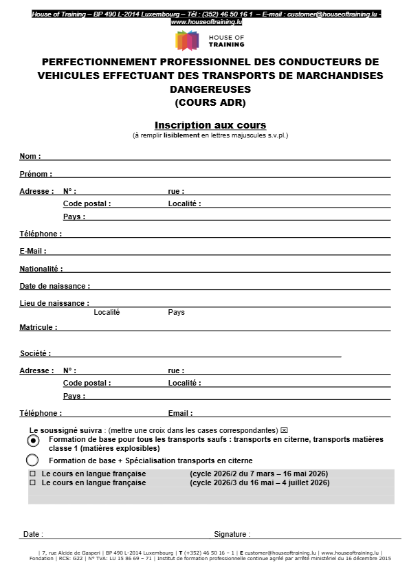 Conducteur de véhicules effectuant des transports de marchandises dangereuses (ADR)